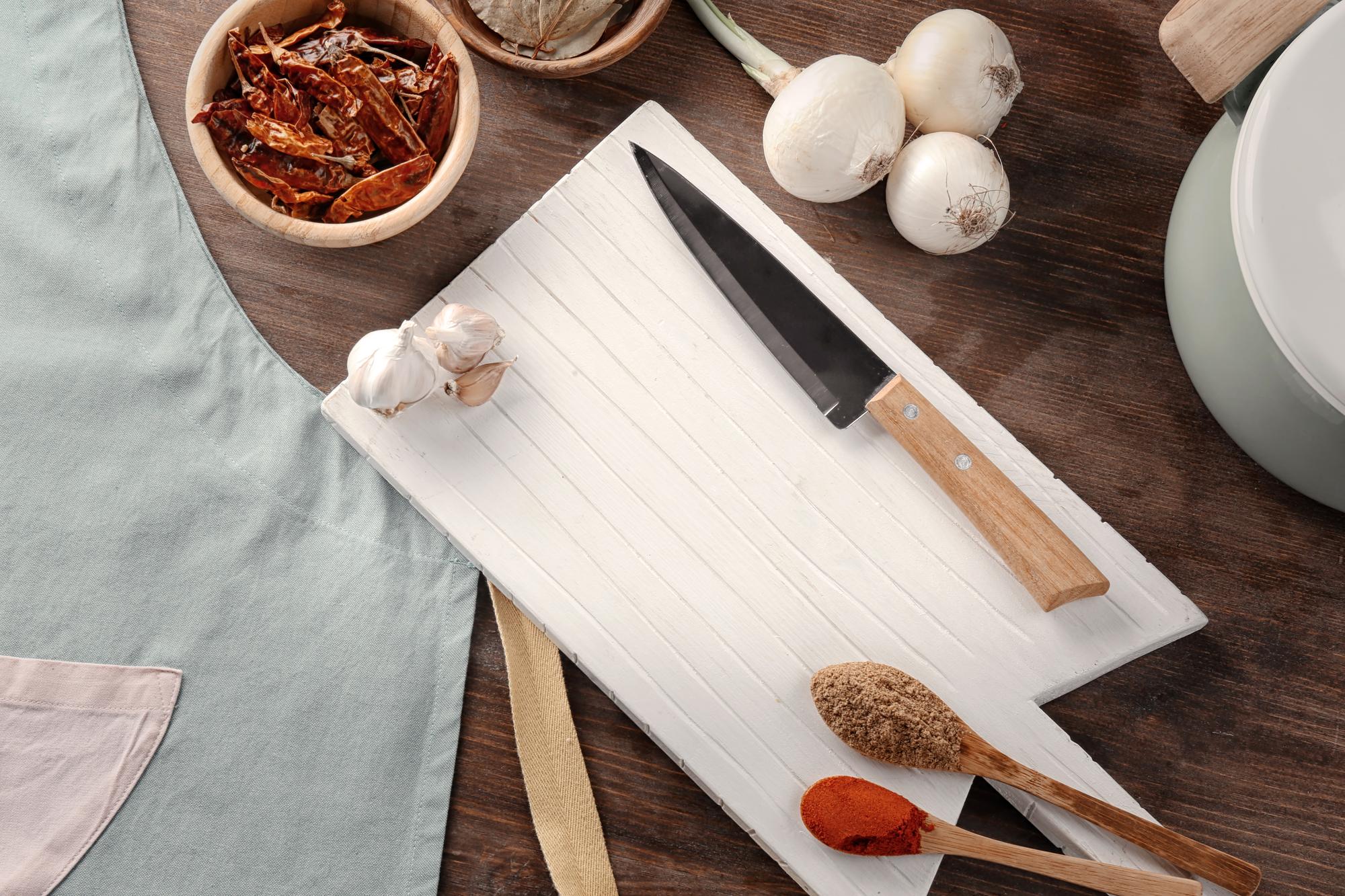 Test kitchen bench with plated samples and notes