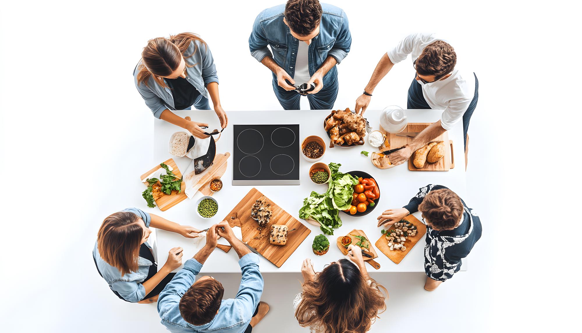 Workshop table with chefs collaborating